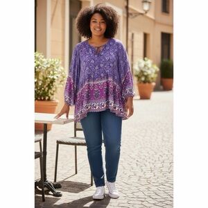 RUSTTYDUSTTY NWT Boho Mixed Prints Balloon Sleeve Tunic 1X